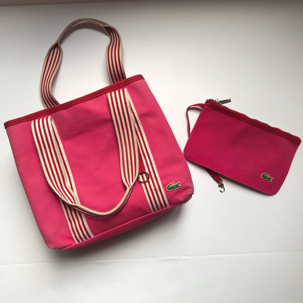 Lacoste Pink Tote with Detachable Pouch